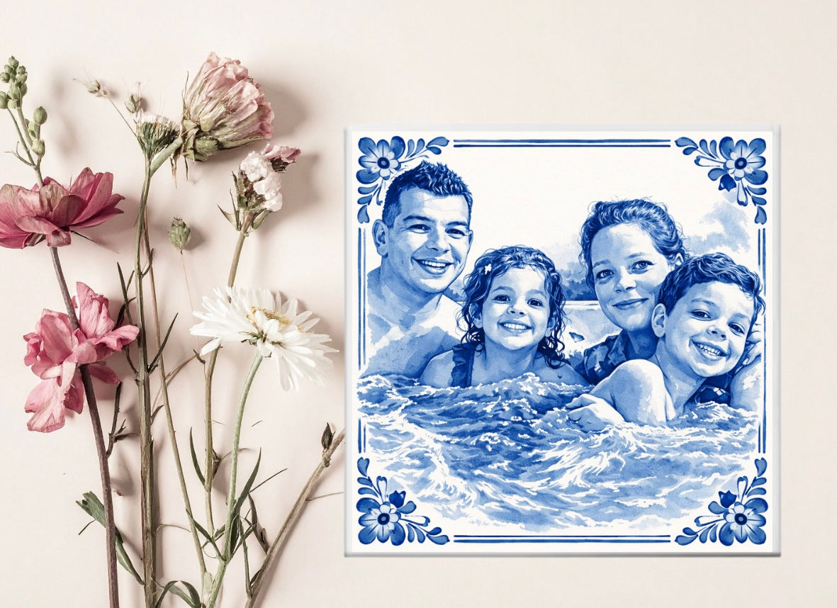 Delfts blauw tegel met foto