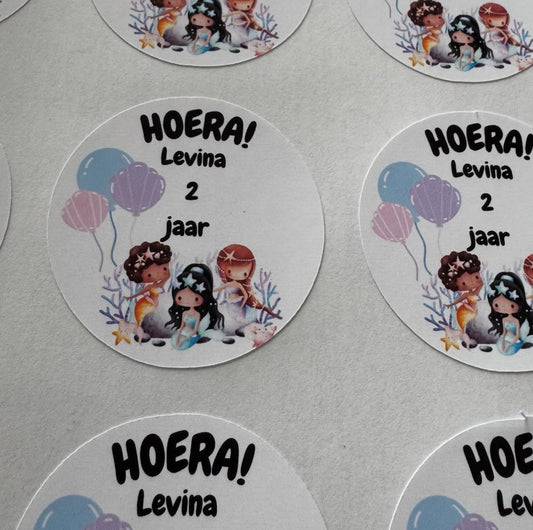 Verjaardag / Traktatie stickers Zeemeermin 24 stuks